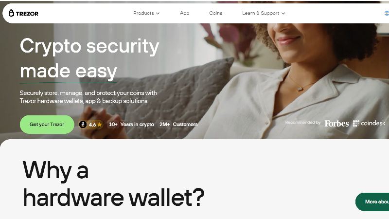 Анонимный криптокошелек Trezor без требований KYC.